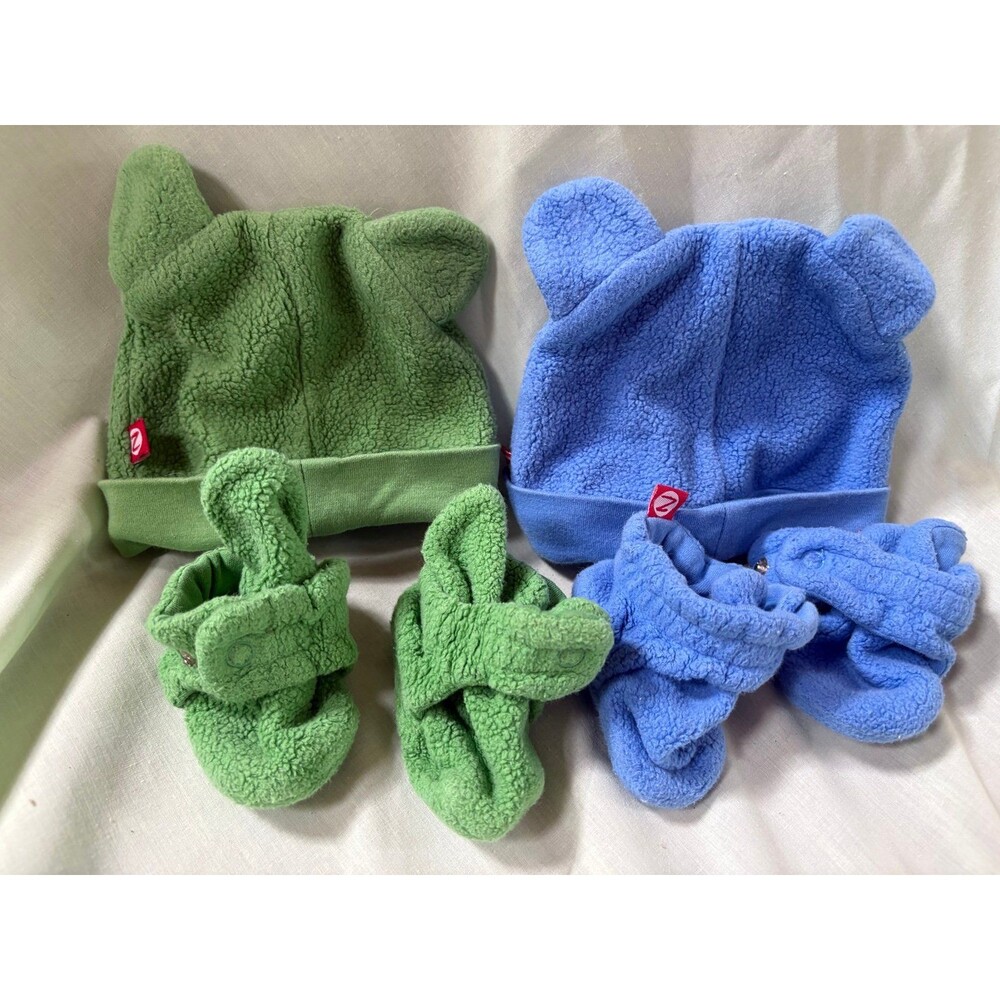 Zatano baby booties with hat size 3 months 2 sets green and blue